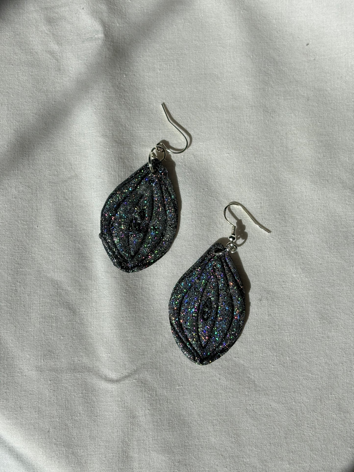 Sparkly Holographic Vagina Polymer Clay Dangle Earrings