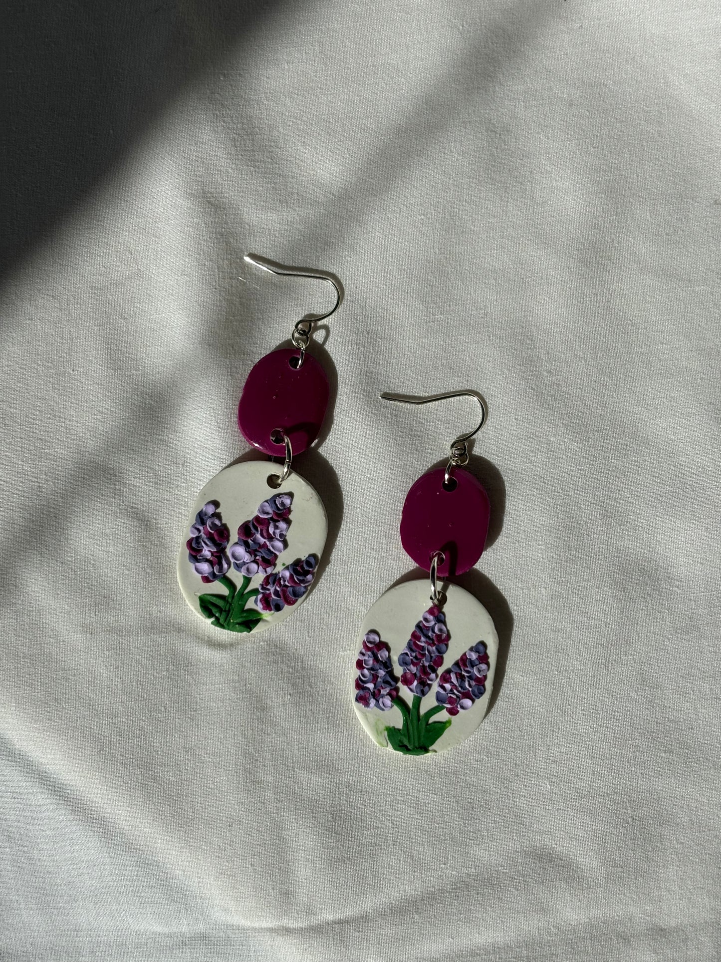 Lavender Tiered Purple Flower Polymer Clay Dangle Earrings