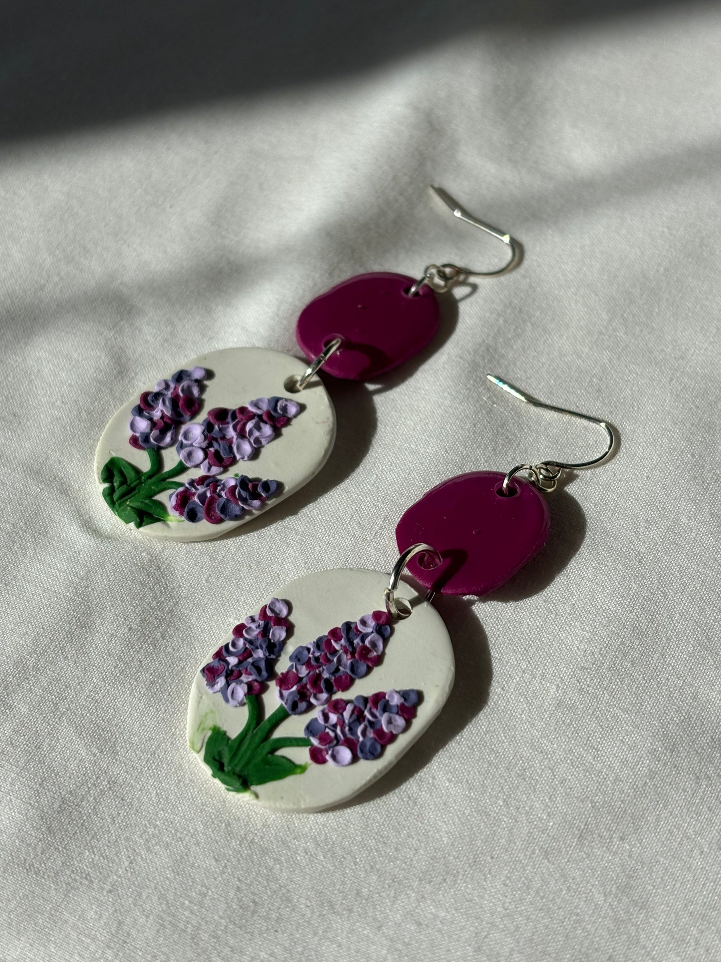 Lavender Tiered Purple Flower Polymer Clay Dangle Earrings