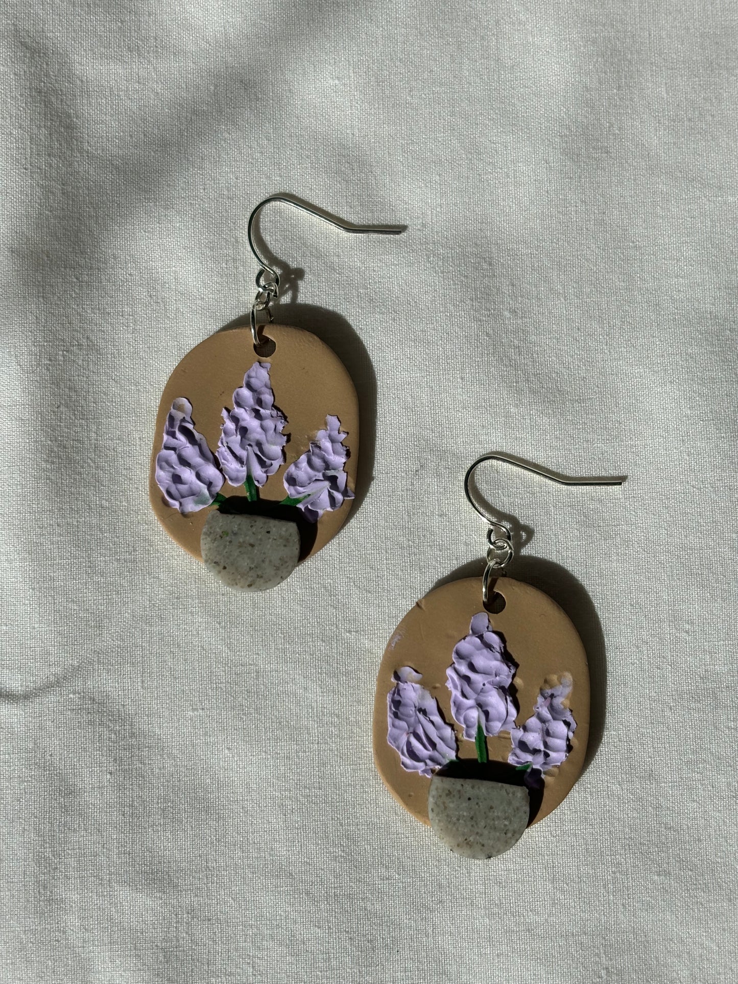 Potted Lavender Flower Polymer Clay Dangle Earrings