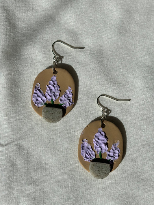 Potted Lavender Flower Polymer Clay Dangle Earrings