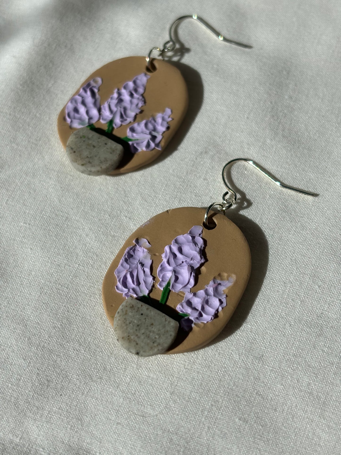 Potted Lavender Flower Polymer Clay Dangle Earrings