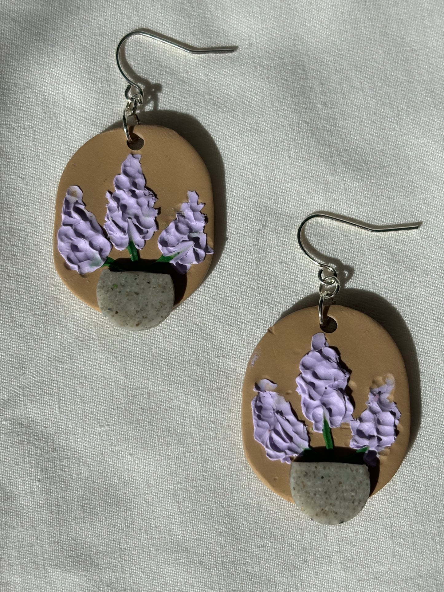 Potted Lavender Flower Polymer Clay Dangle Earrings
