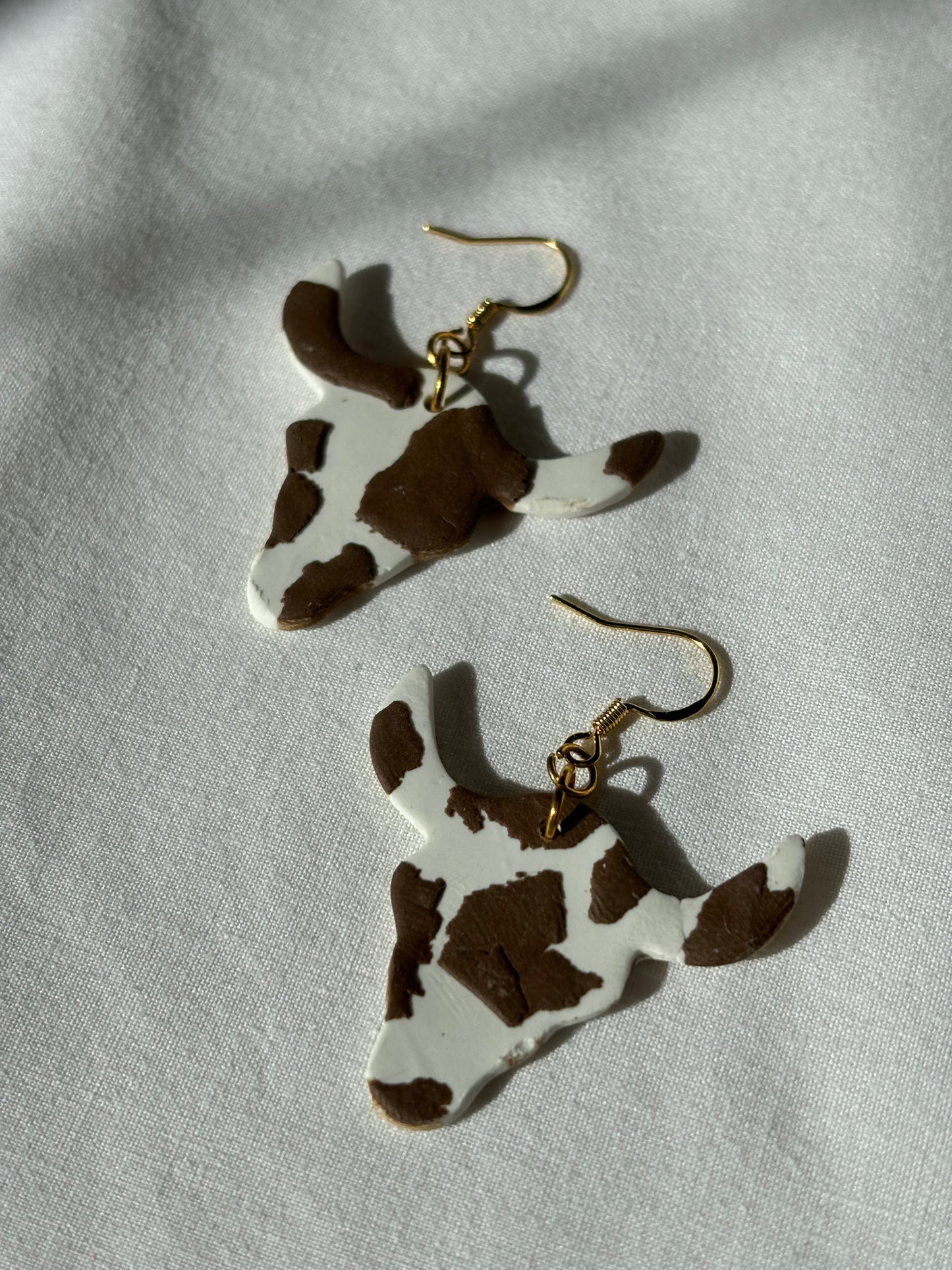 Cattle Cow Brown Spots Polymer Clay Dangle Earrings
