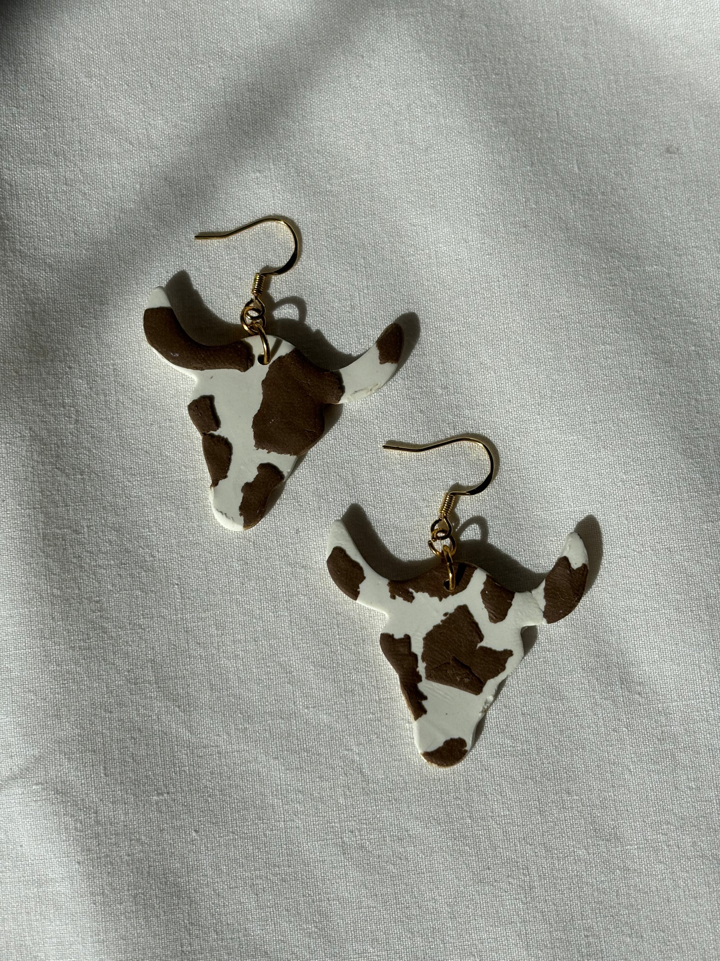 Cattle Cow Brown Spots Polymer Clay Dangle Earrings