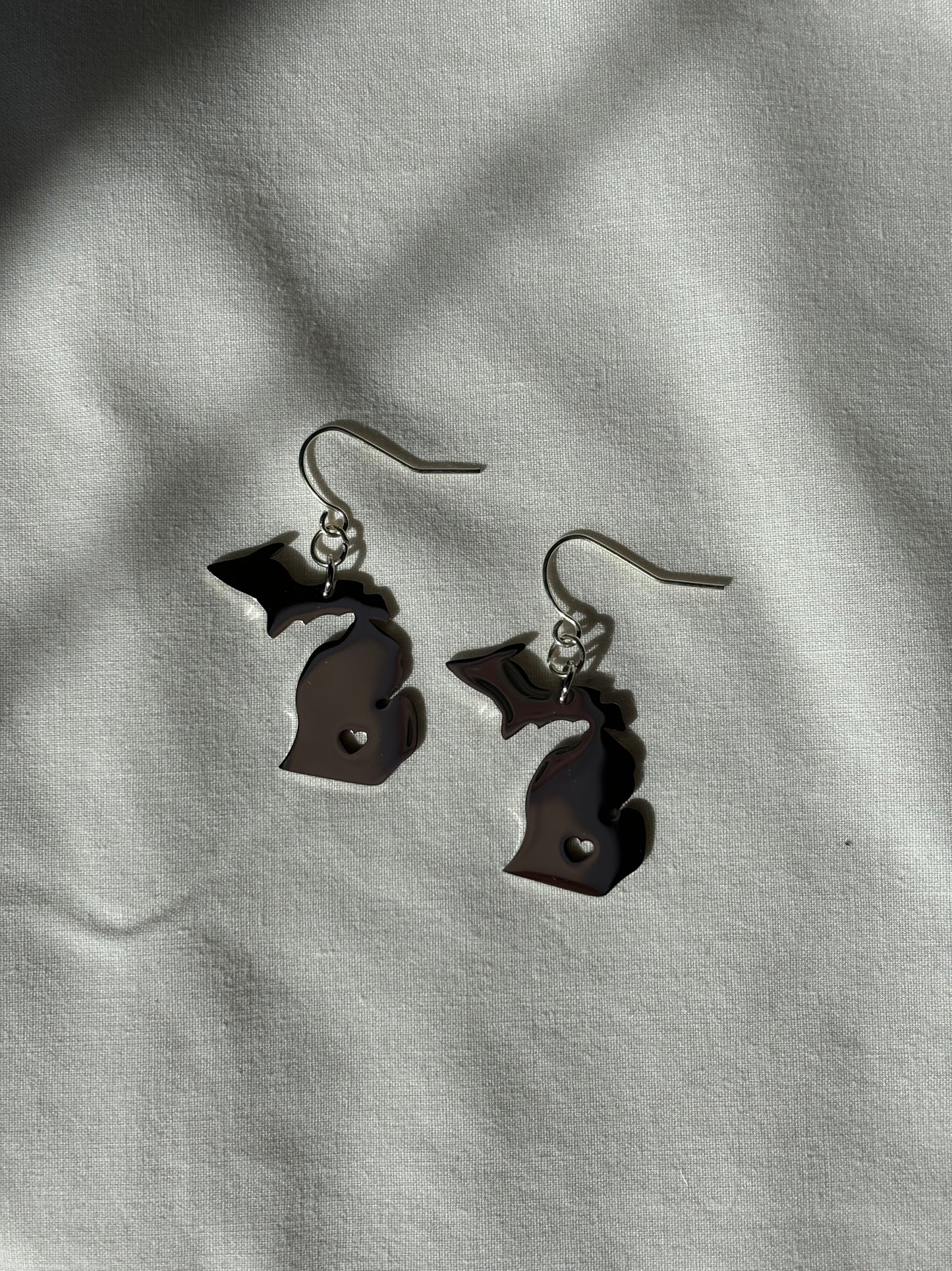 Michigan Heart Silver Charm Dangle Earrings
