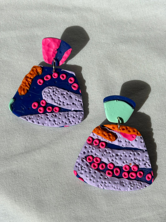 Under The Sea Mermaid Coral Polymer Clay Dangle Stud Earrings