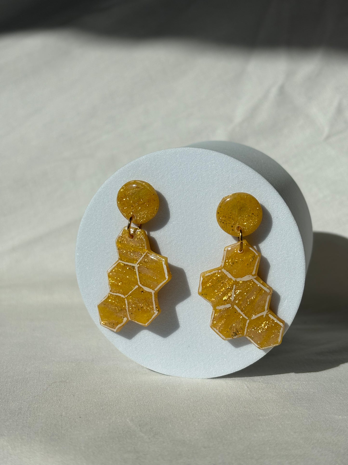 Honeycomb Bumble Bee Handmade Polymer Clay Dangle Studs Earrings