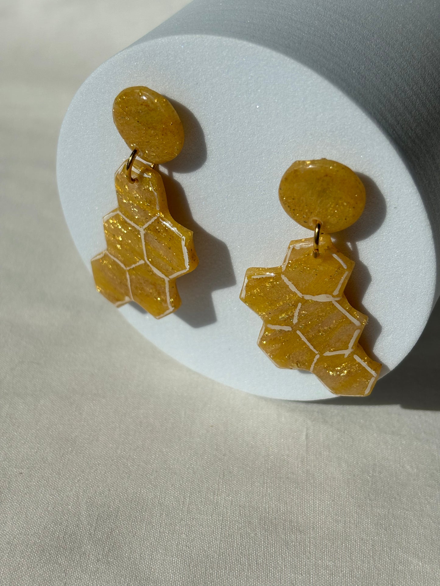 Honeycomb Bumble Bee Handmade Polymer Clay Dangle Studs Earrings