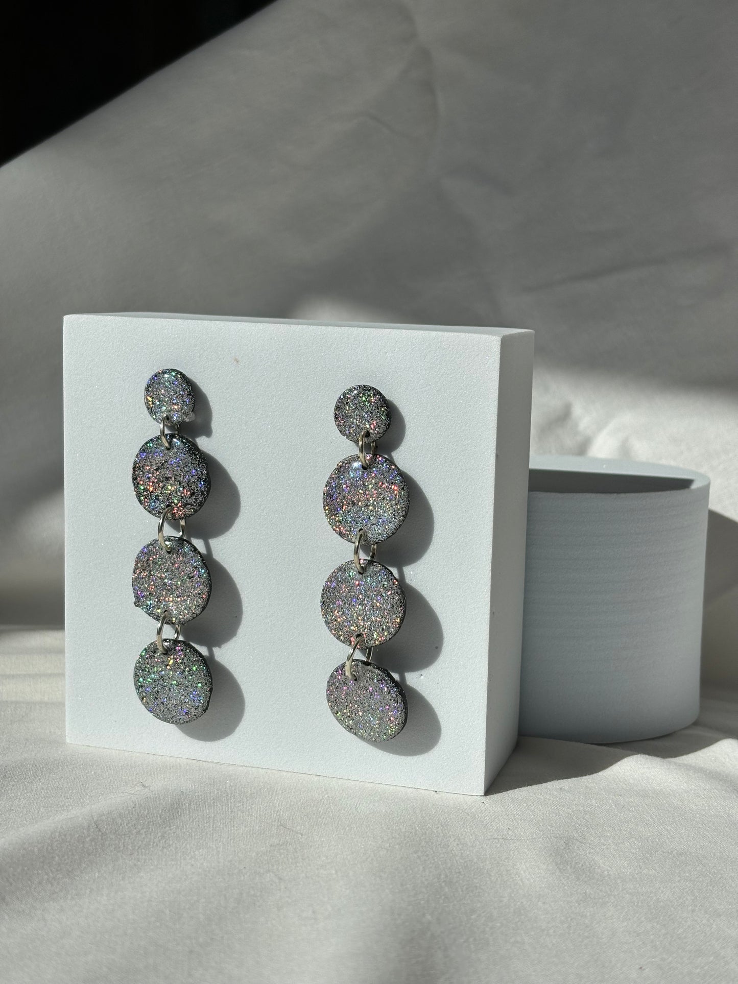 Stacked Circle Holographic Glitter Sparkle Polymer Clay Stud Dangle Earrings