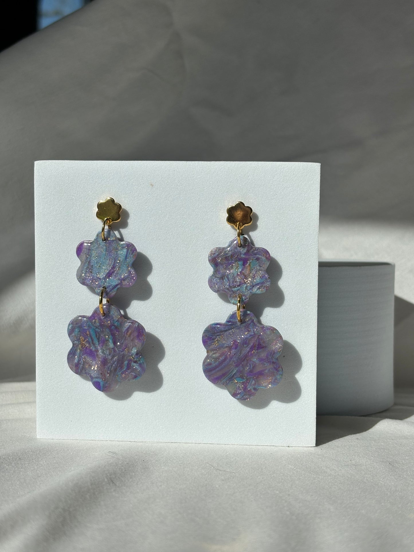 Blue Purple Swirl Transparent Colorful Polymer Clay Stud Earrings