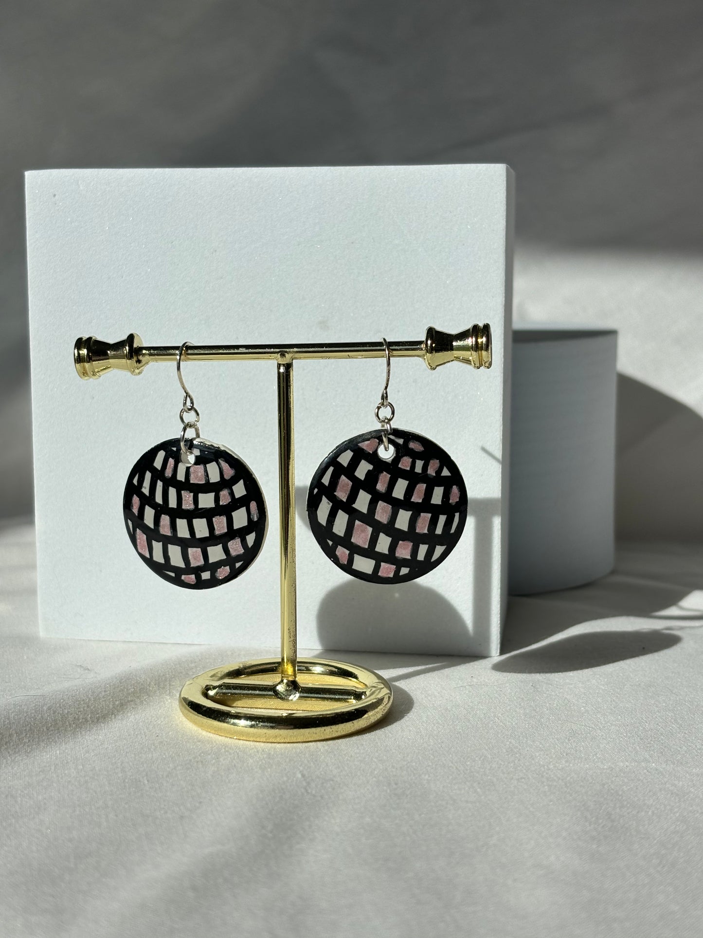 Pink Mirrorball Disco Shimmer Dangle Polymer Clay Earrings