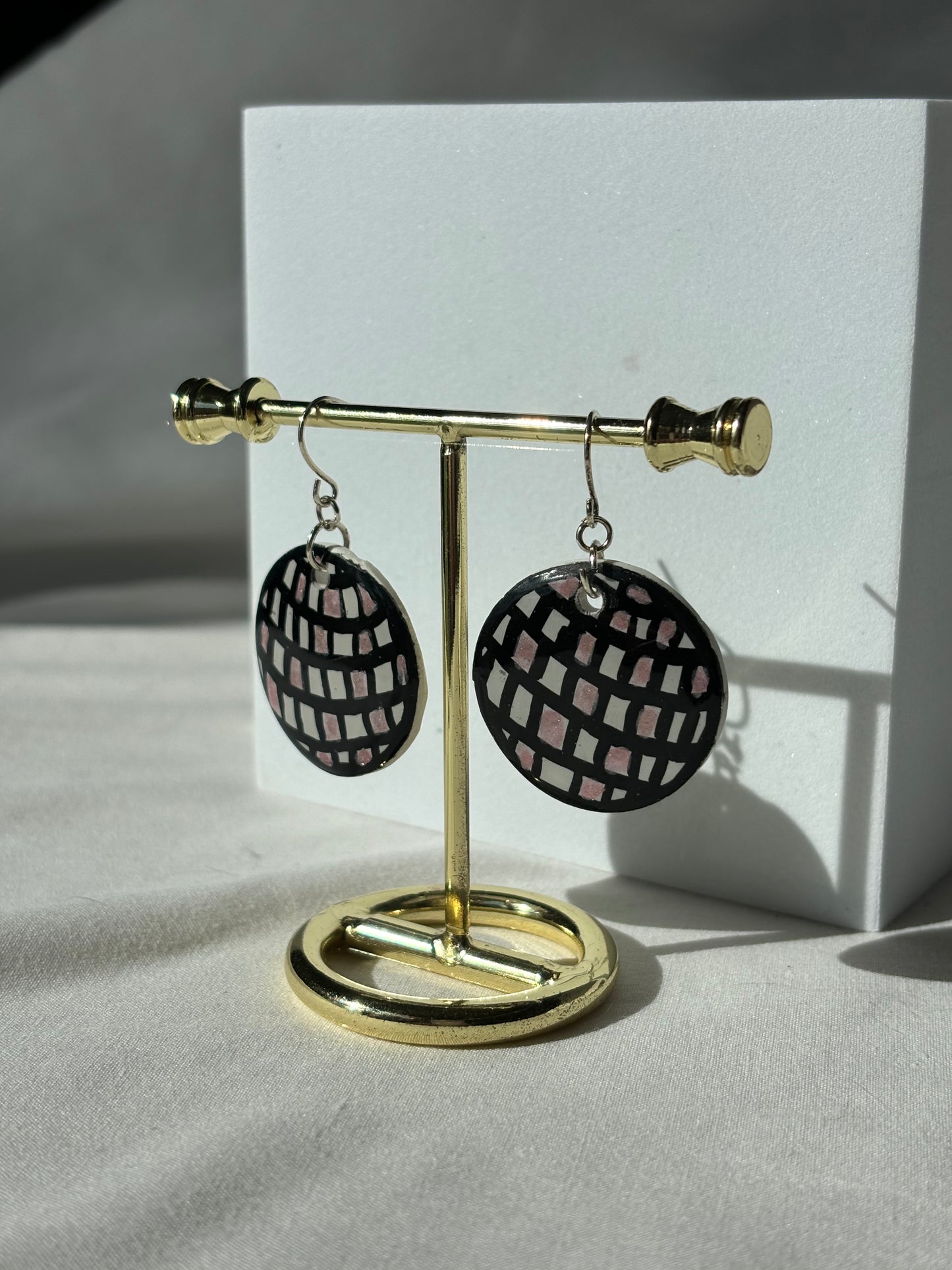 Pink Mirrorball Disco Shimmer Dangle Polymer Clay Earrings