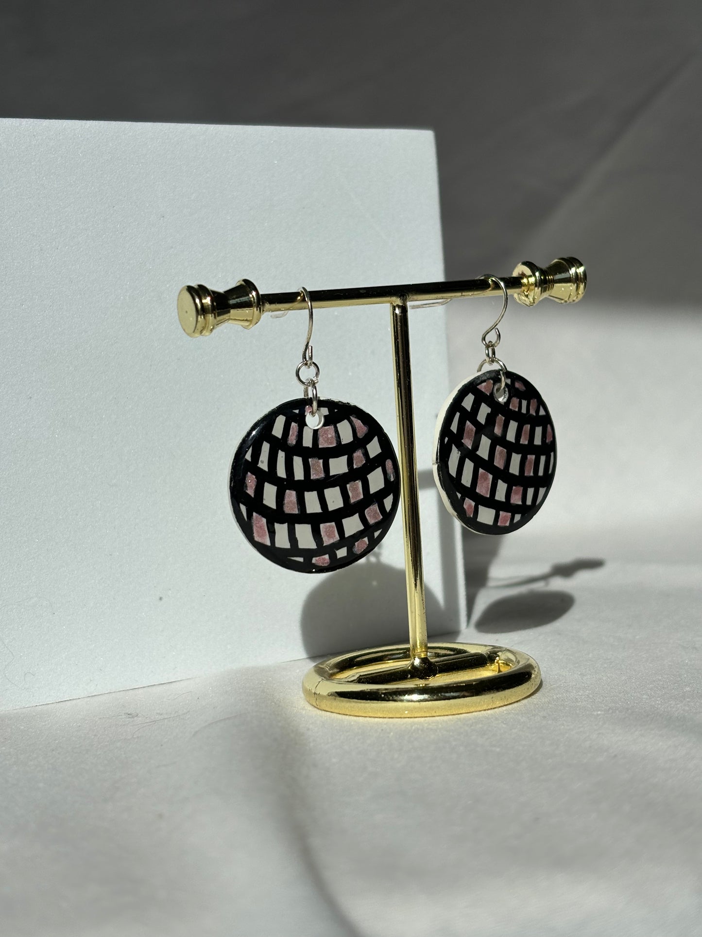 Pink Mirrorball Disco Shimmer Dangle Polymer Clay Earrings