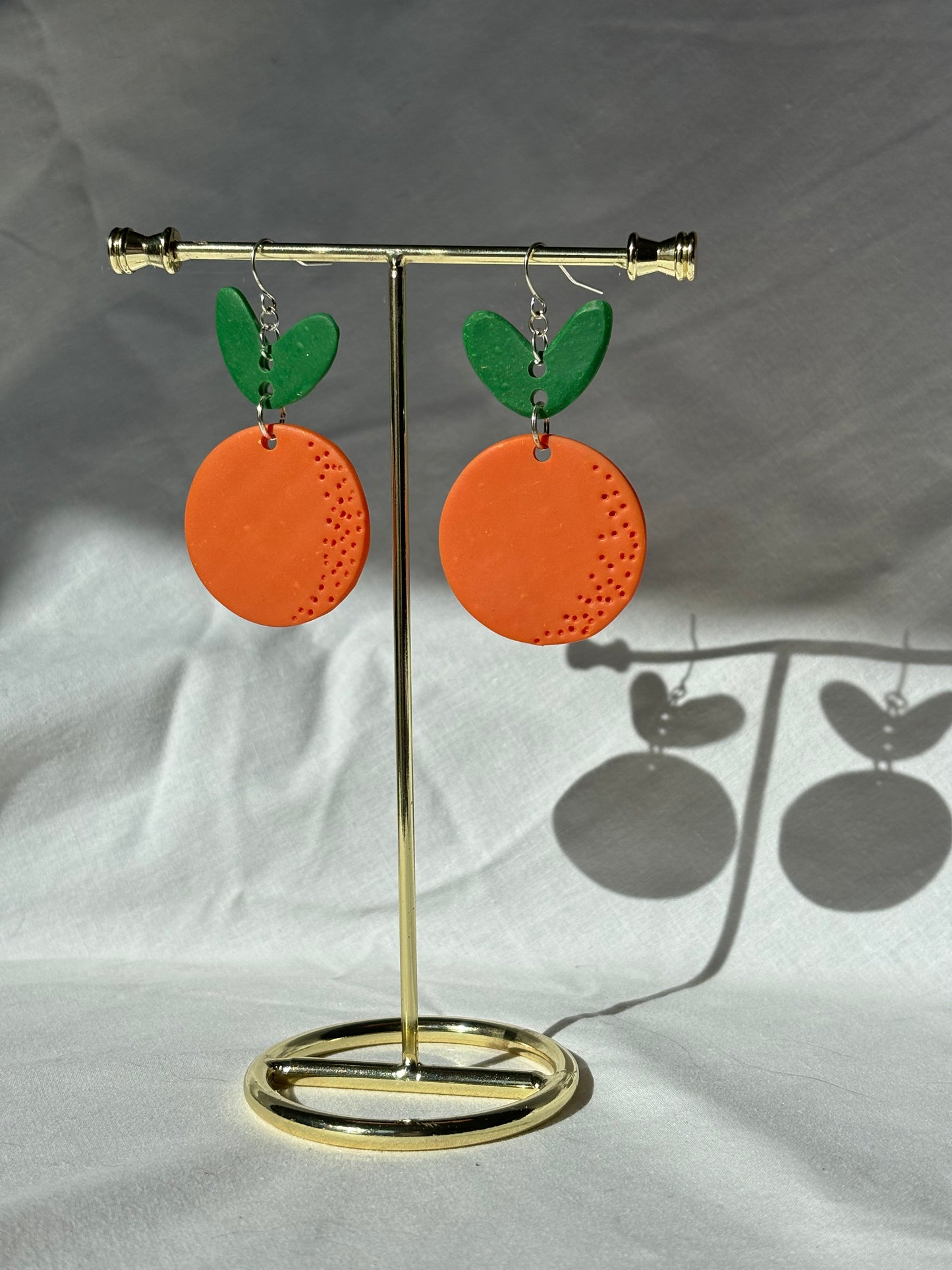 Orange Fruit Stacked Leaf Handmade Polymer Clay Dangle Earrings