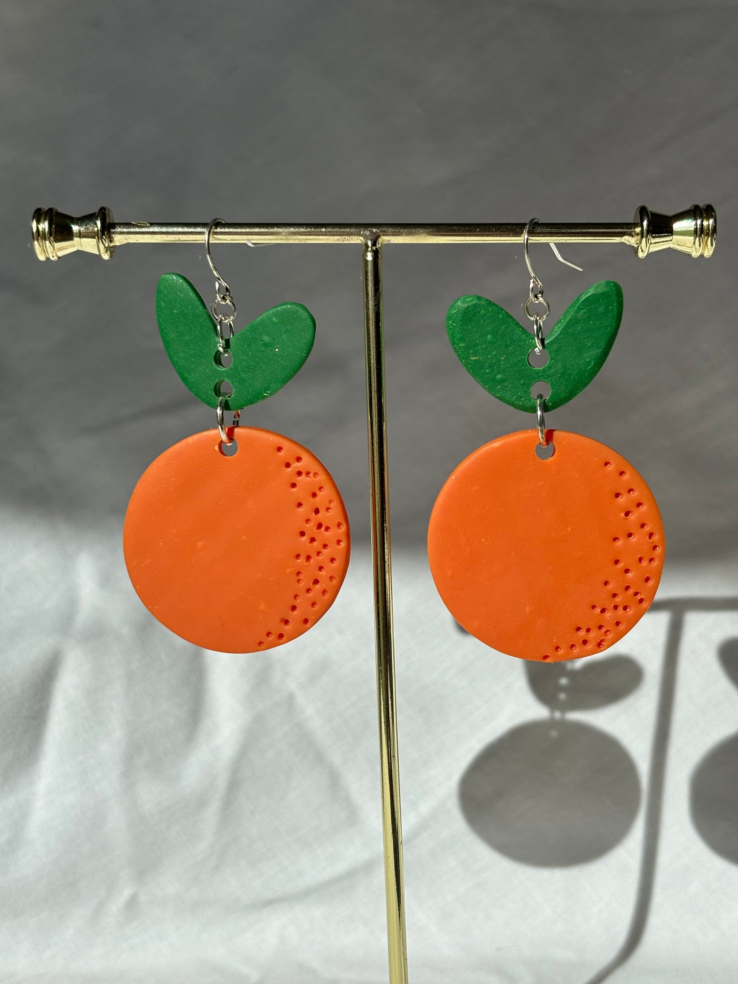 Orange Fruit Stacked Leaf Handmade Polymer Clay Dangle Earrings