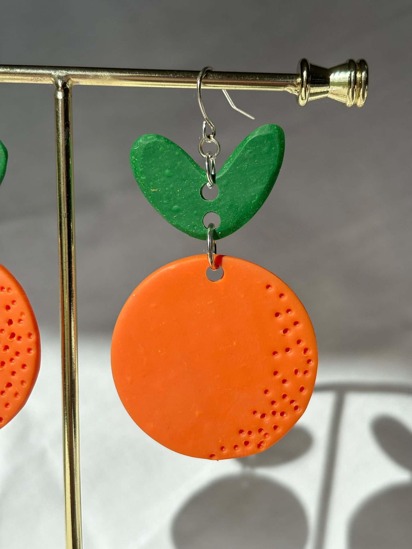 Orange Fruit Stacked Leaf Handmade Polymer Clay Dangle Earrings