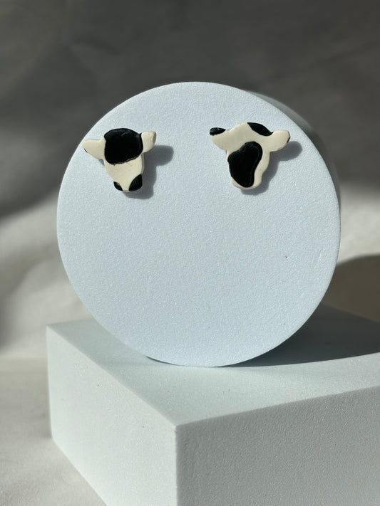 Cow Cattle Brown Spot Polymer Clay Stud Earrings