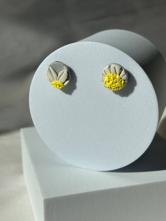 Daisy White Yellow Flower Polymer Clay Studs