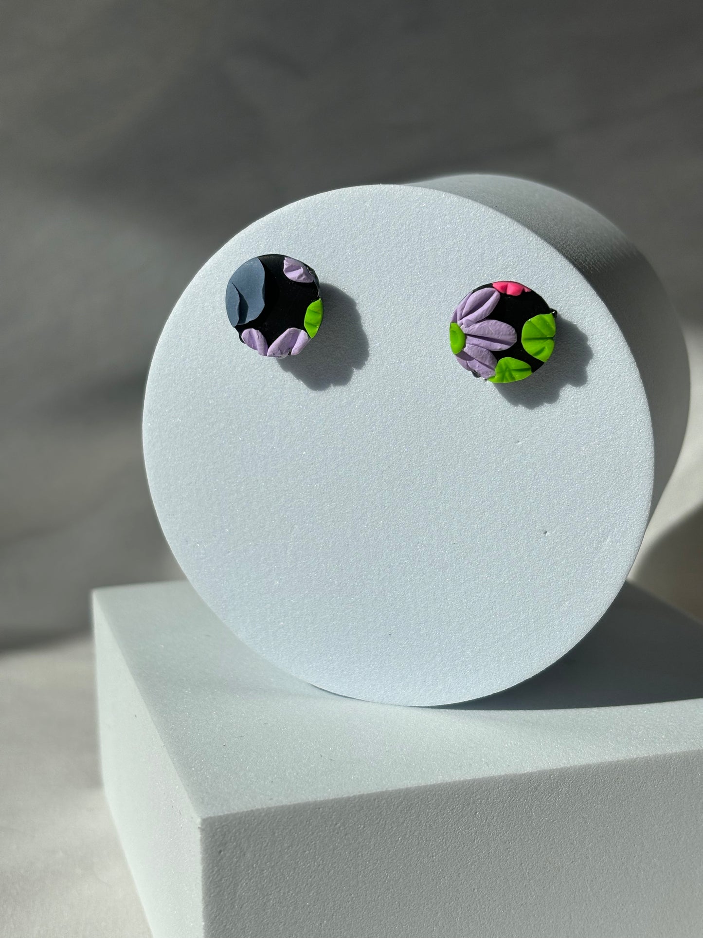 Neon Flowers Multicolor Colorful Polymer Clay Studs