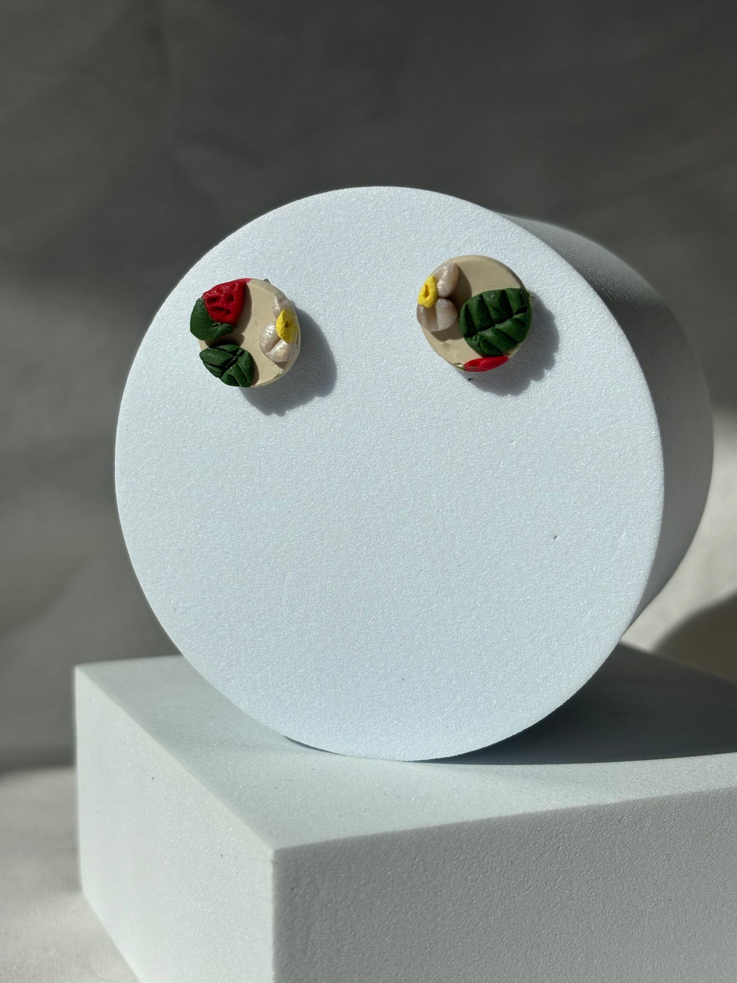 Strawberry Plant Flower Polymer Clay Studs Earrings