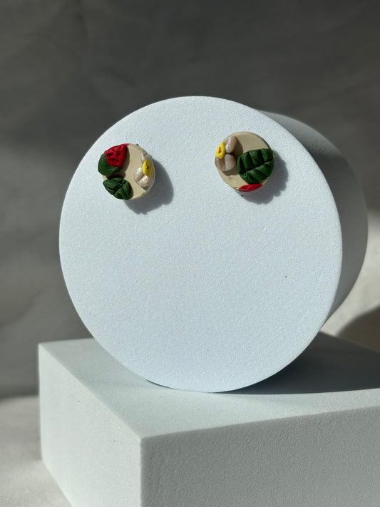 Strawberry Plant Flower Polymer Clay Studs Earrings
