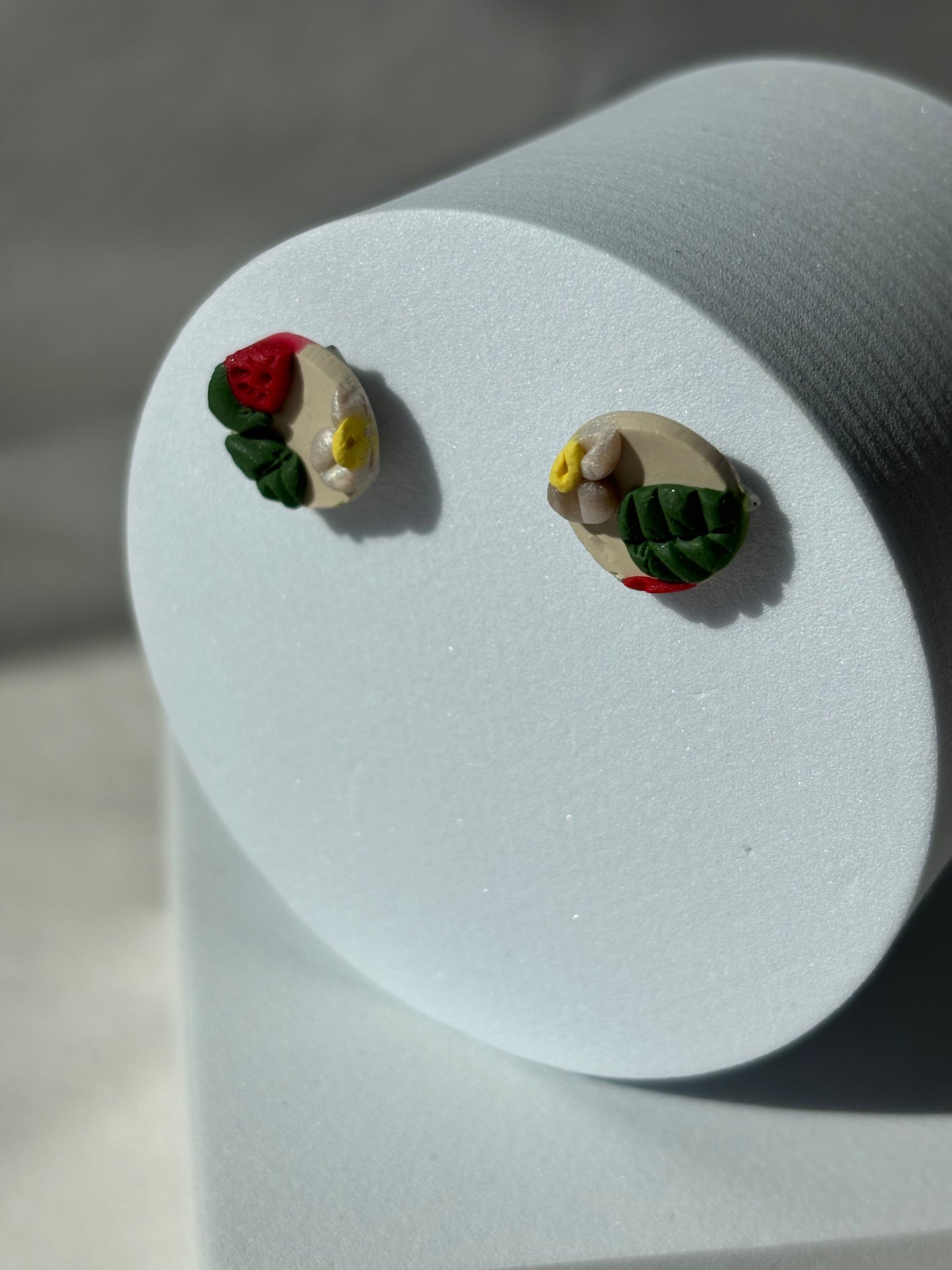Strawberry Plant Flower Polymer Clay Studs Earrings
