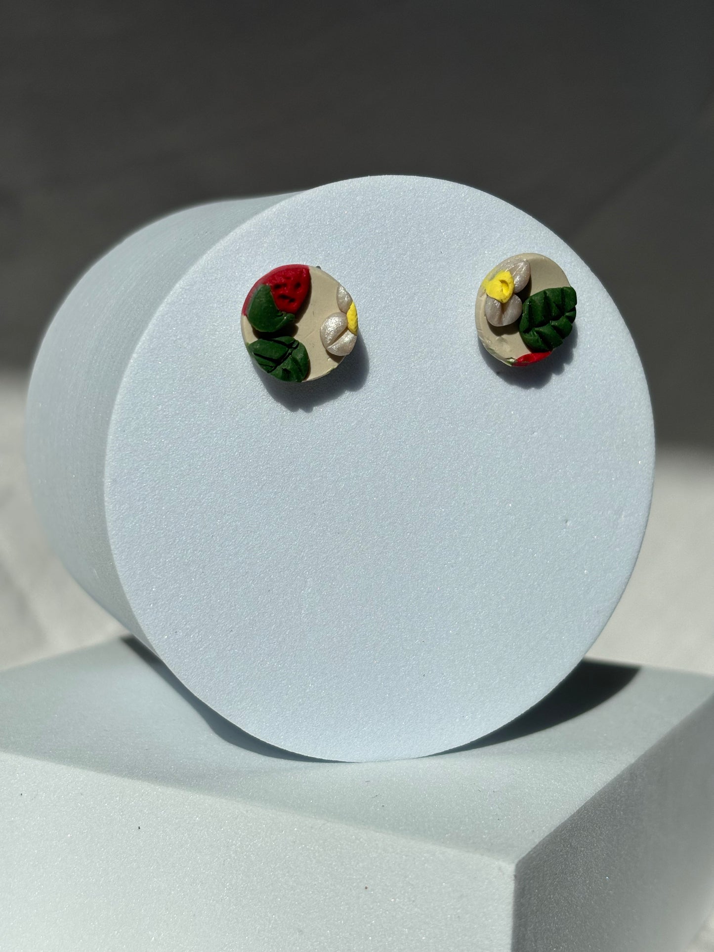 Strawberry Plant Flower Polymer Clay Studs Earrings
