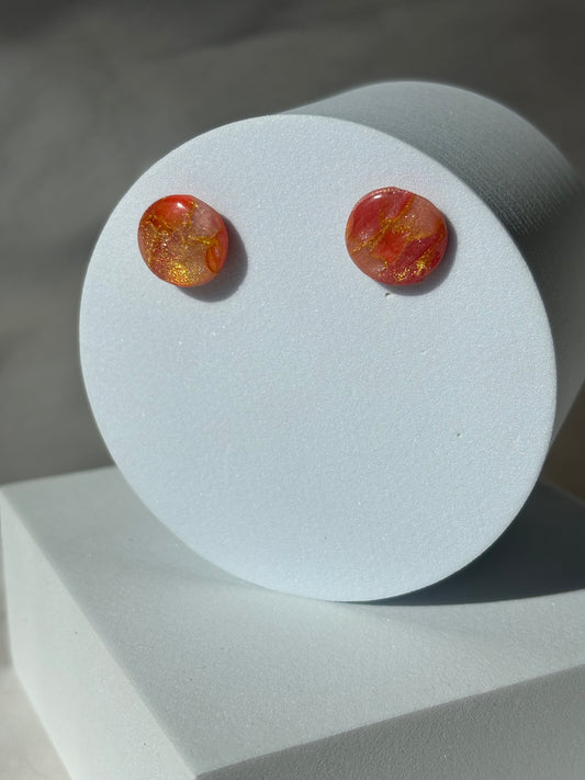 Peach Gold Swirl Shimmer Polymer Clay Stud Earrings