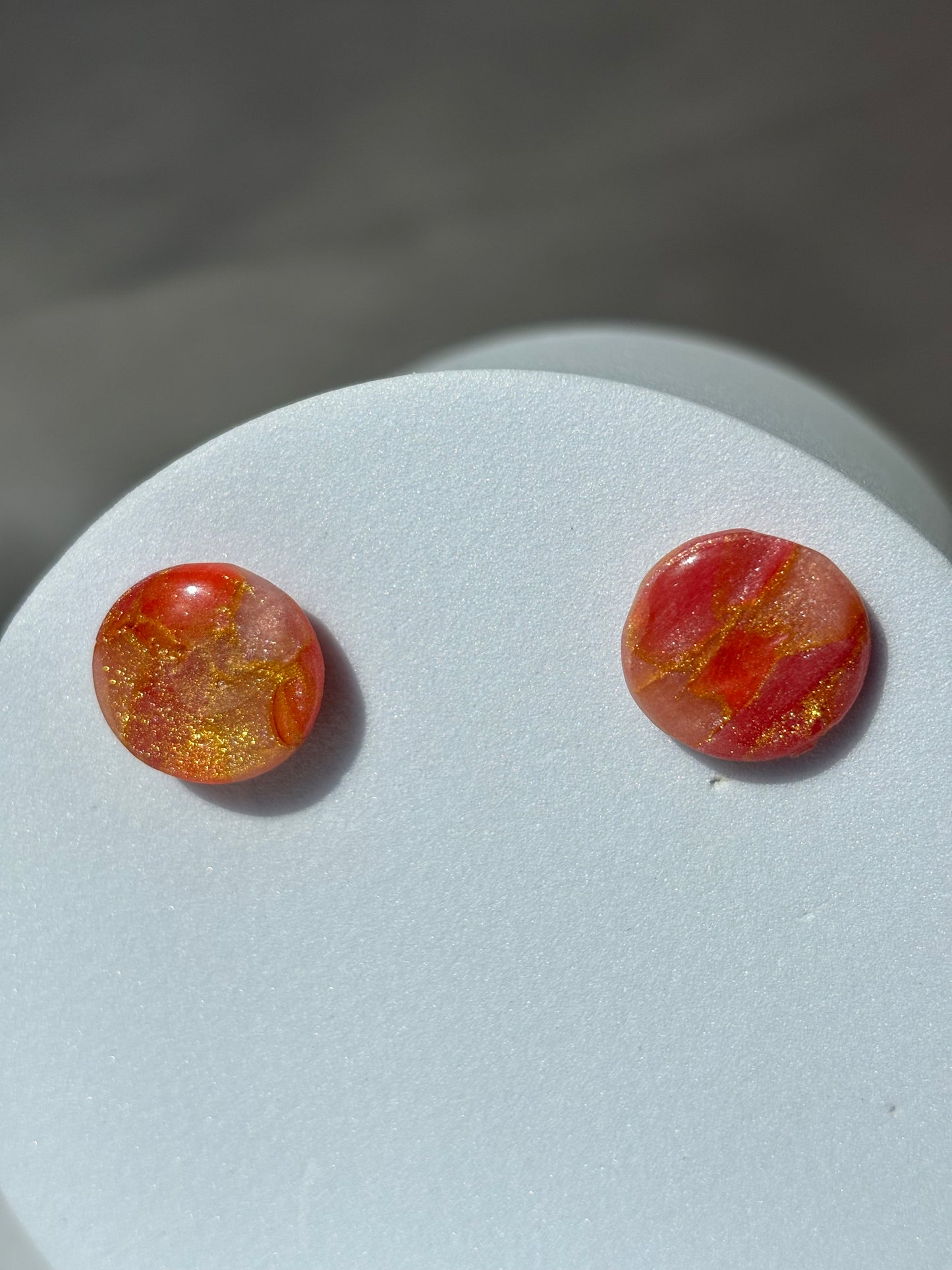 Peach Gold Swirl Shimmer Polymer Clay Stud Earrings