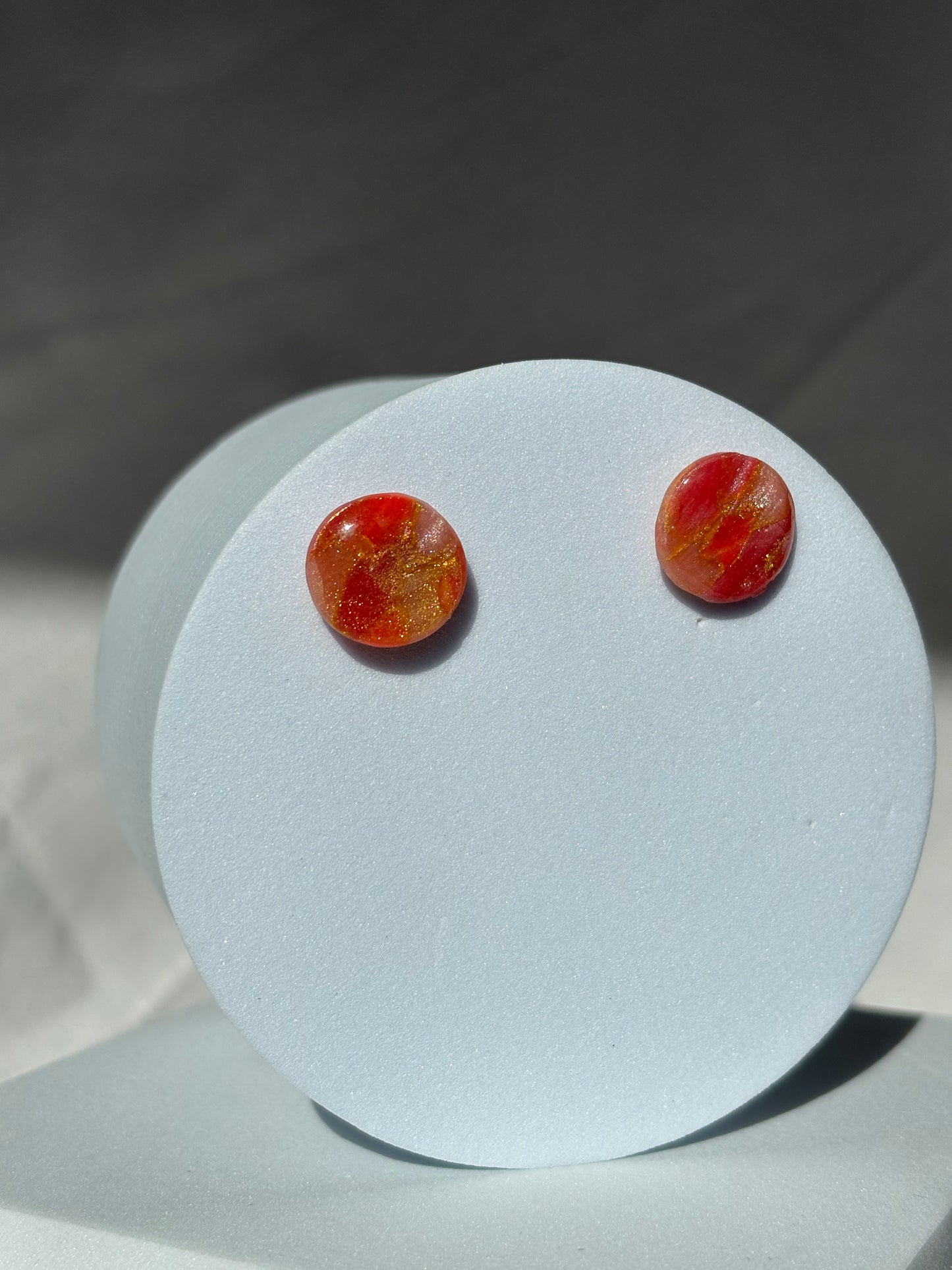 Peach Gold Swirl Shimmer Polymer Clay Stud Earrings
