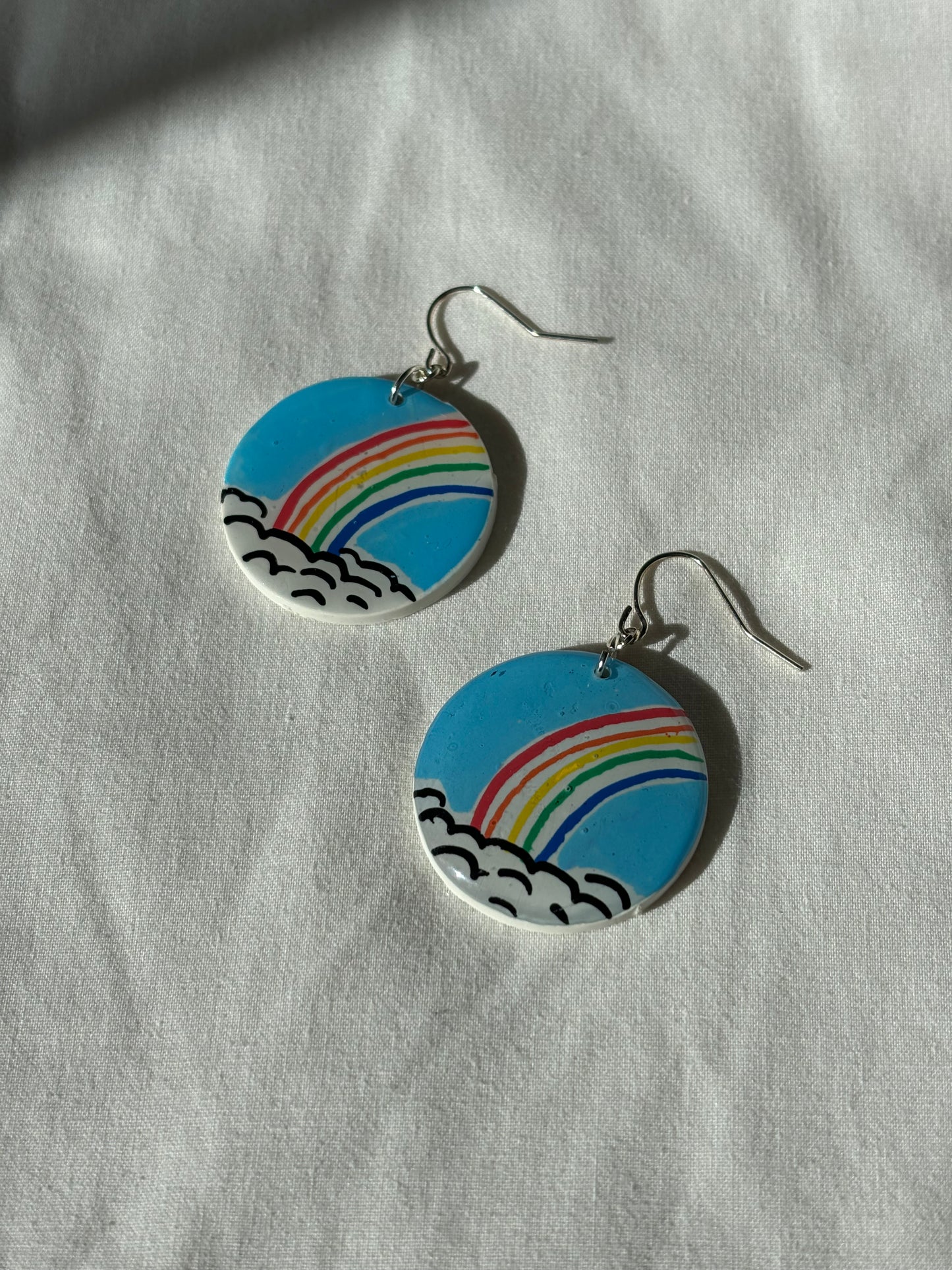 Hand Painted Rainbow Pride Polymer Clay Dangle Earrings