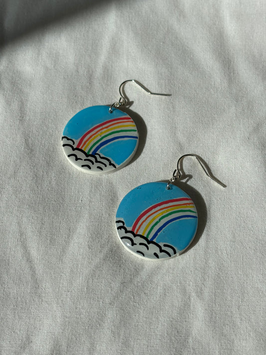Hand Painted Rainbow Pride Polymer Clay Dangle Earrings
