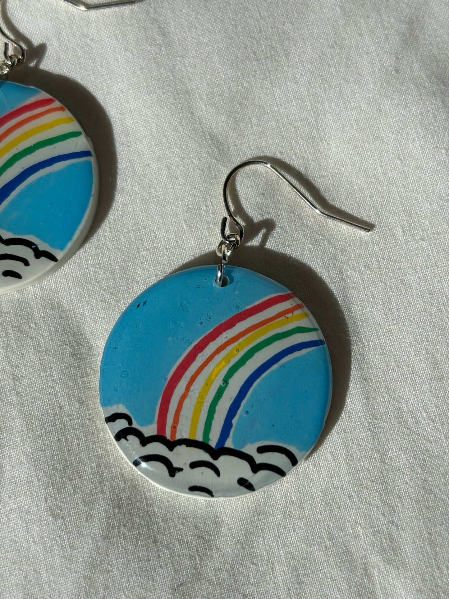 Hand Painted Rainbow Pride Polymer Clay Dangle Earrings