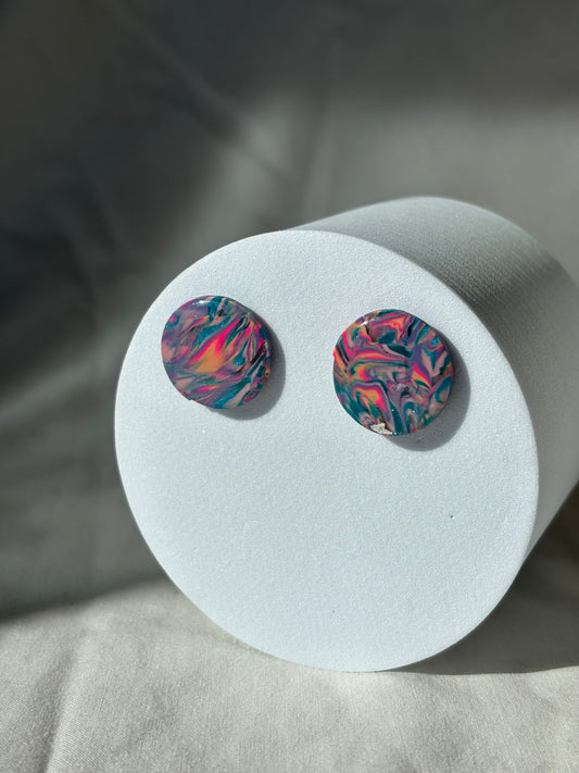 Multicolor Rainbow Swirl Polymer Clay Studs