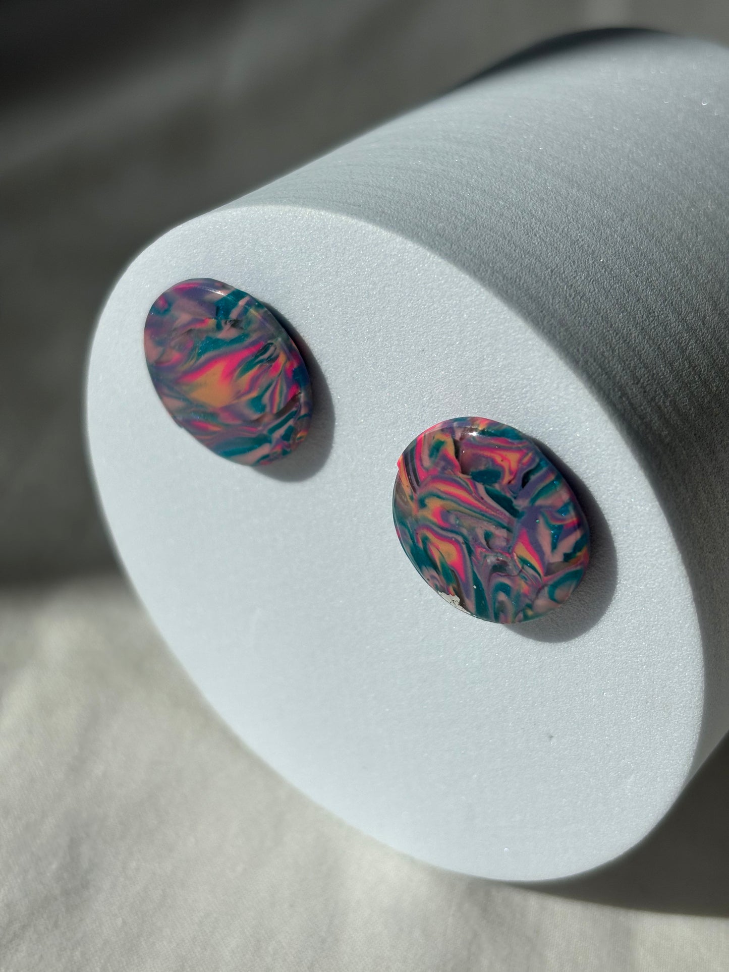 Multicolor Rainbow Swirl Polymer Clay Studs