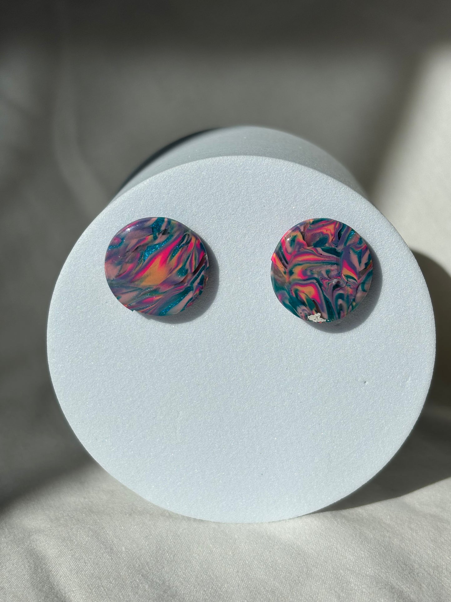 Multicolor Rainbow Swirl Polymer Clay Studs