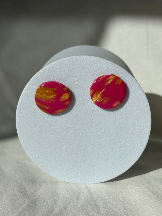 Pink Gold Swirl Shimmer Polymer Clay Studs