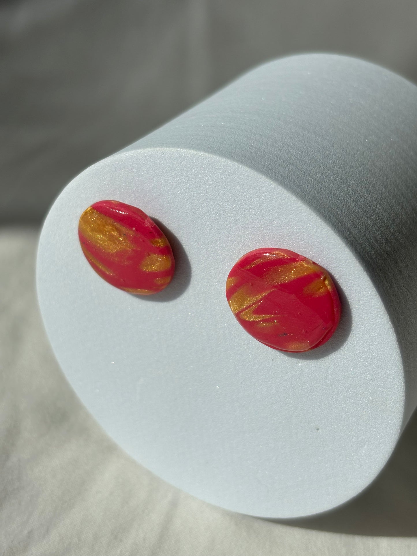 Pink Gold Swirl Shimmer Polymer Clay Studs