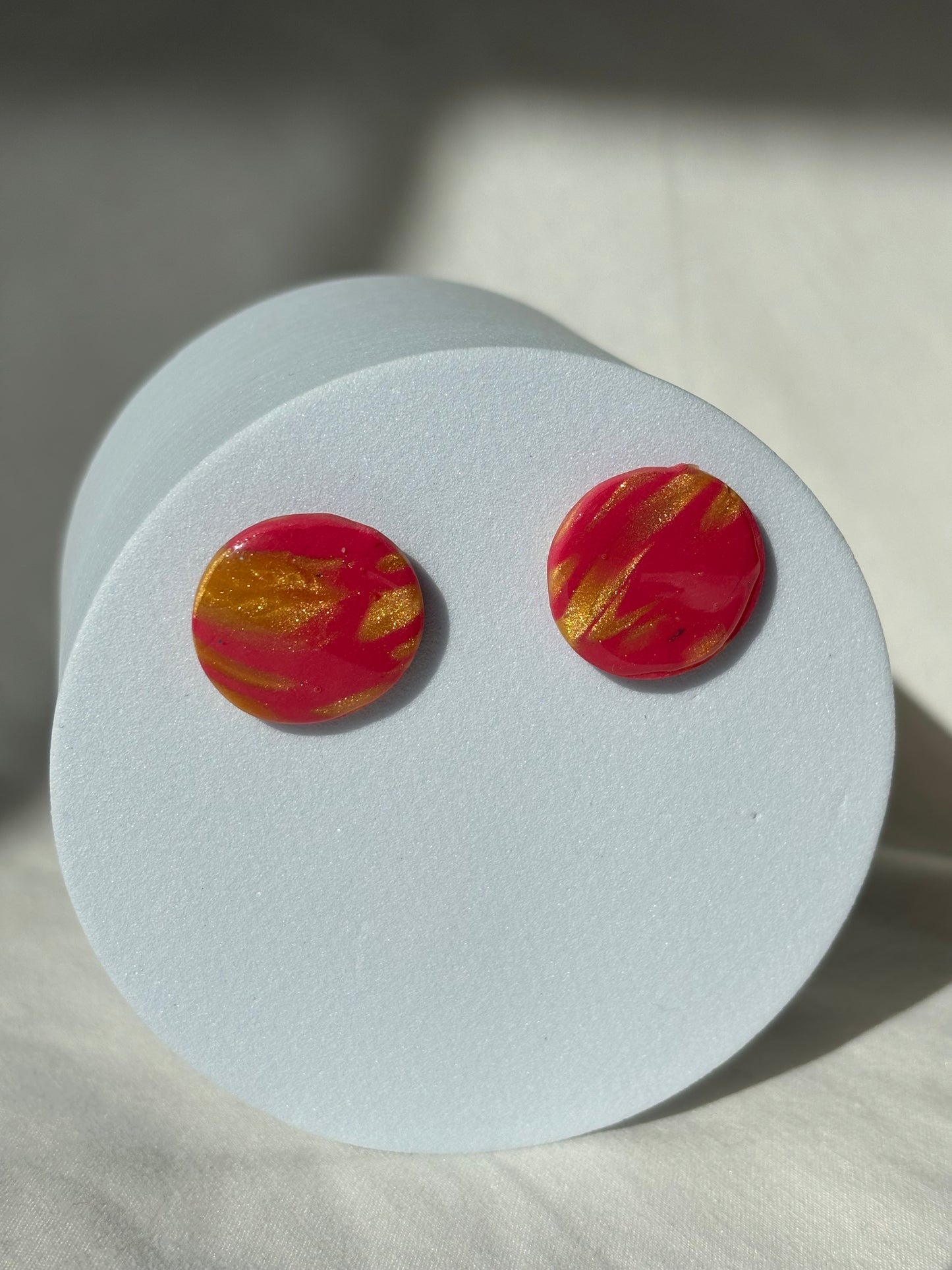 Pink Gold Swirl Shimmer Polymer Clay Studs