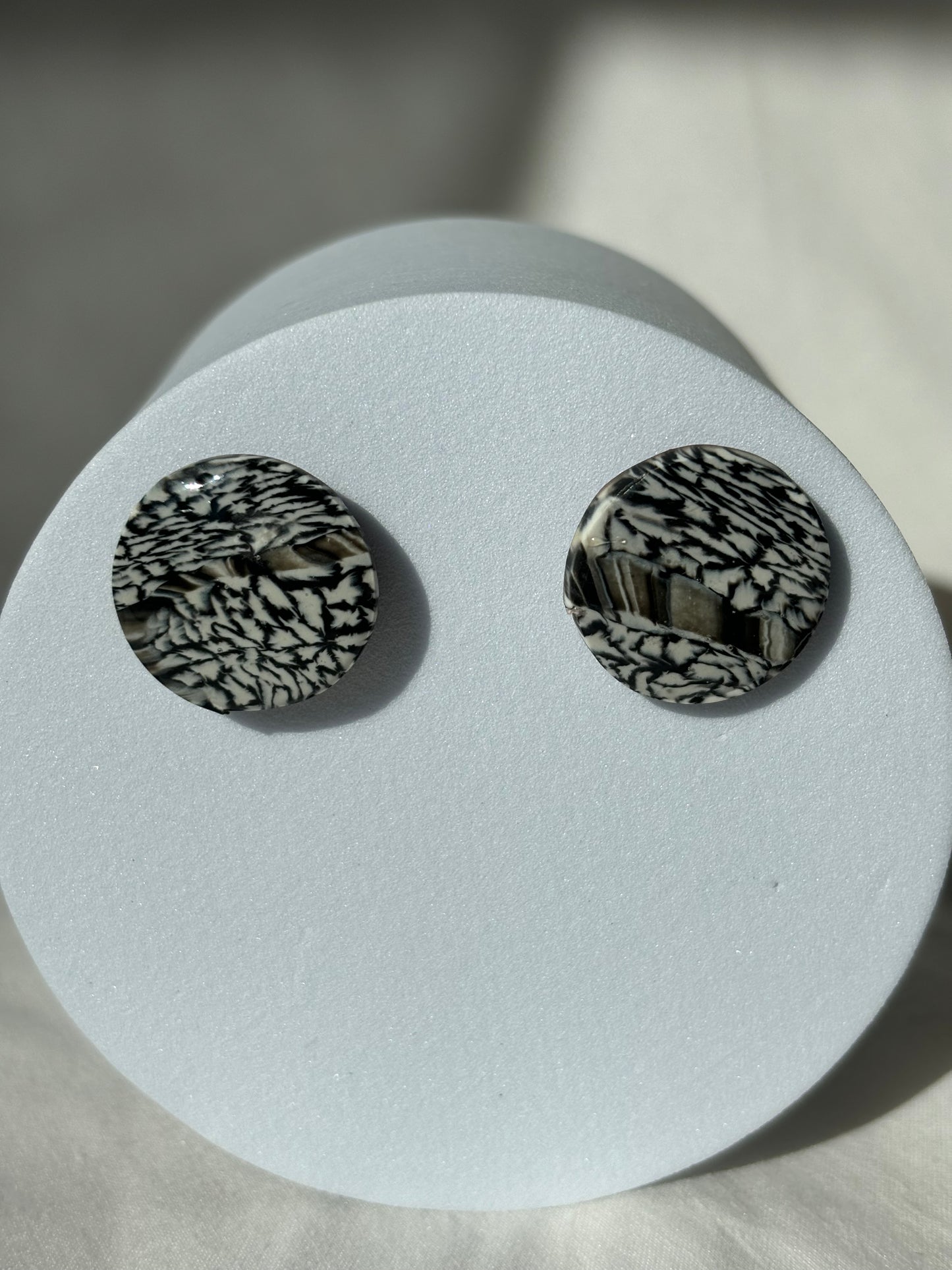 Black and White Snake Skin Patterned Polymer Clay Studs