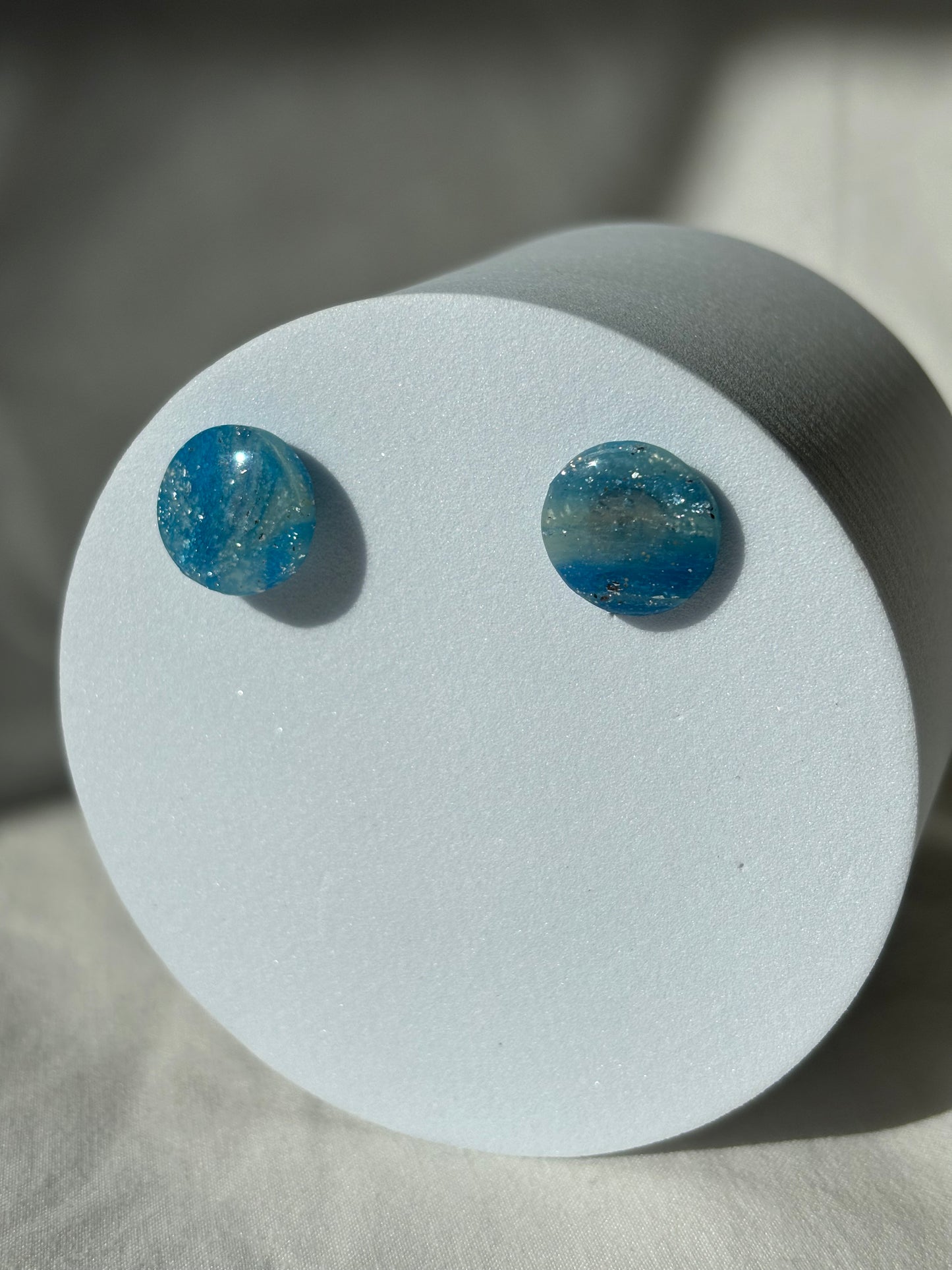 Blue Shimmer Swirl Polymer Clay Stud Earrings