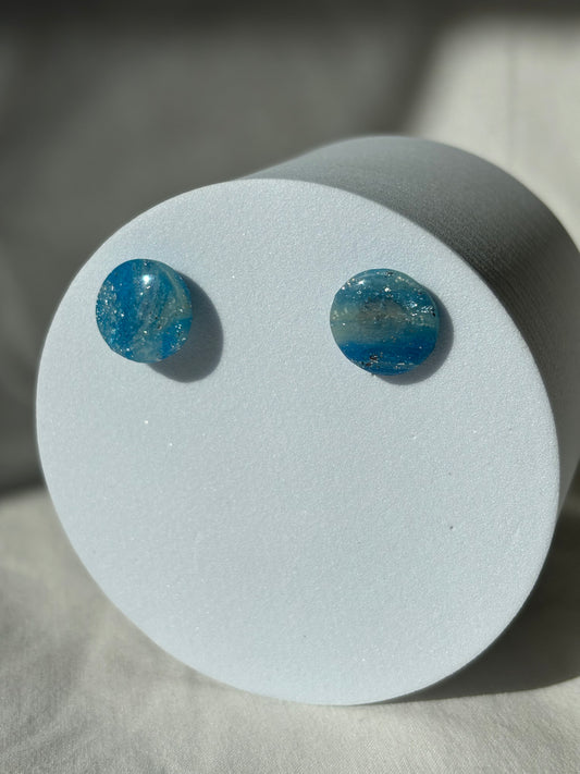 Blue Shimmer Swirl Polymer Clay Stud Earrings
