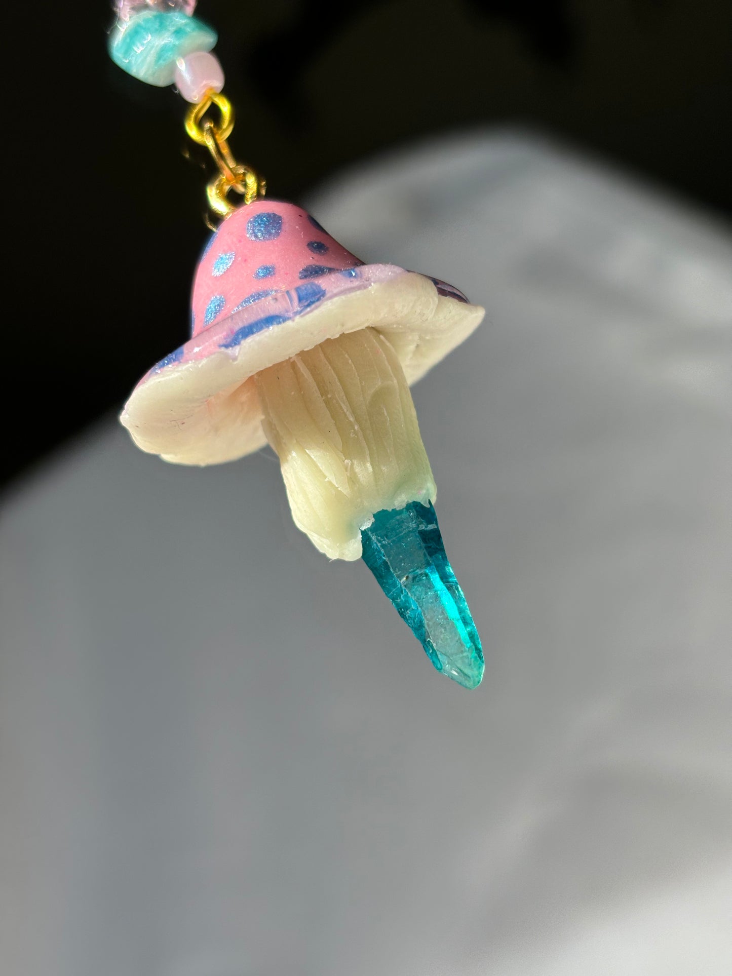 Rearview Mirror Hanger Mushroom Amazonite Crystal Beaded