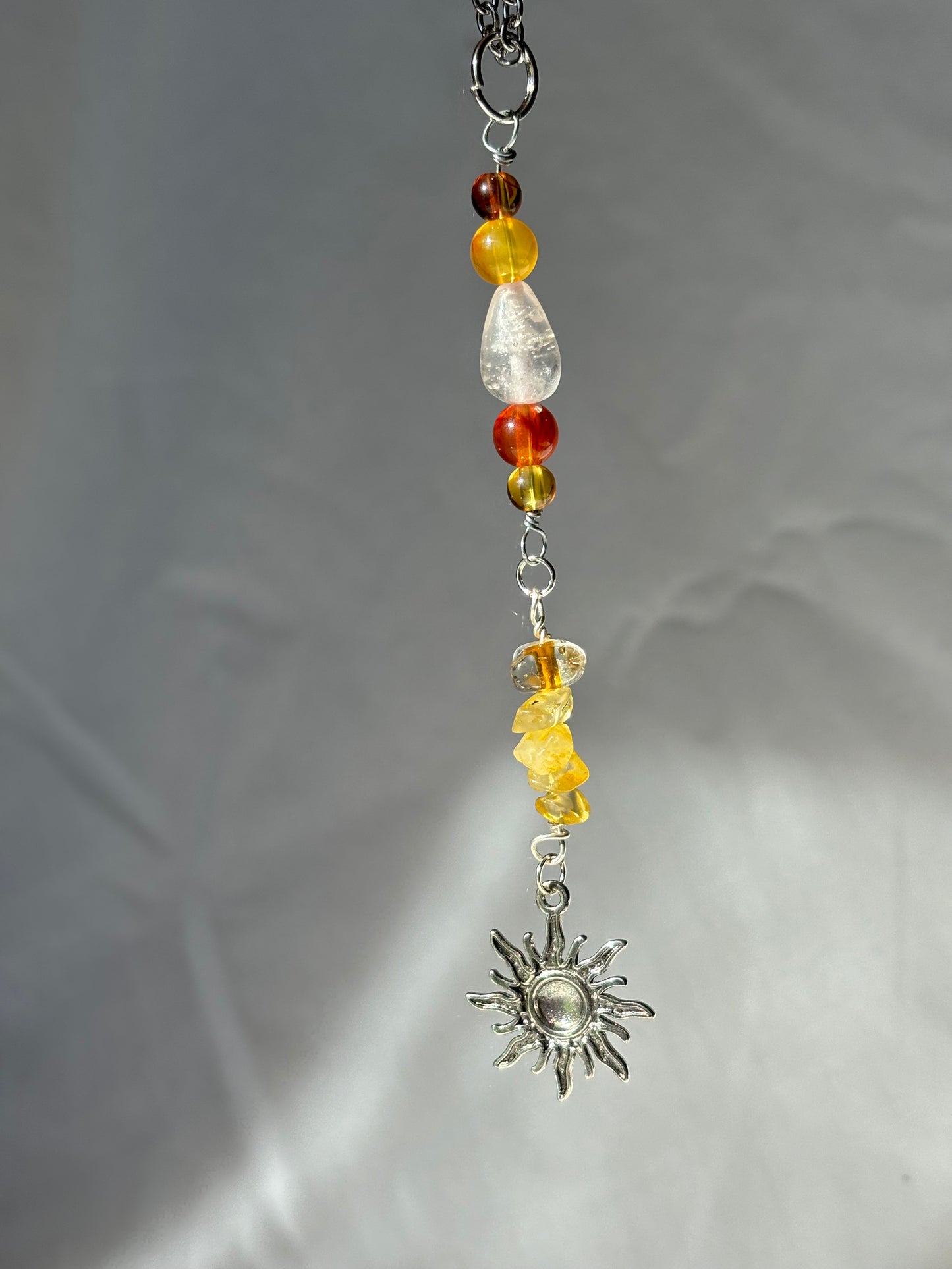 Rearview Mirror Hanger Citrine Crystal Sun Beaded
