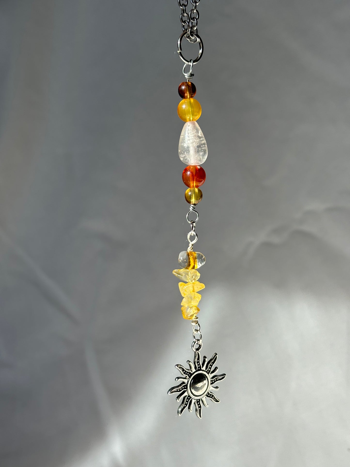 Rearview Mirror Hanger Citrine Crystal Sun Beaded