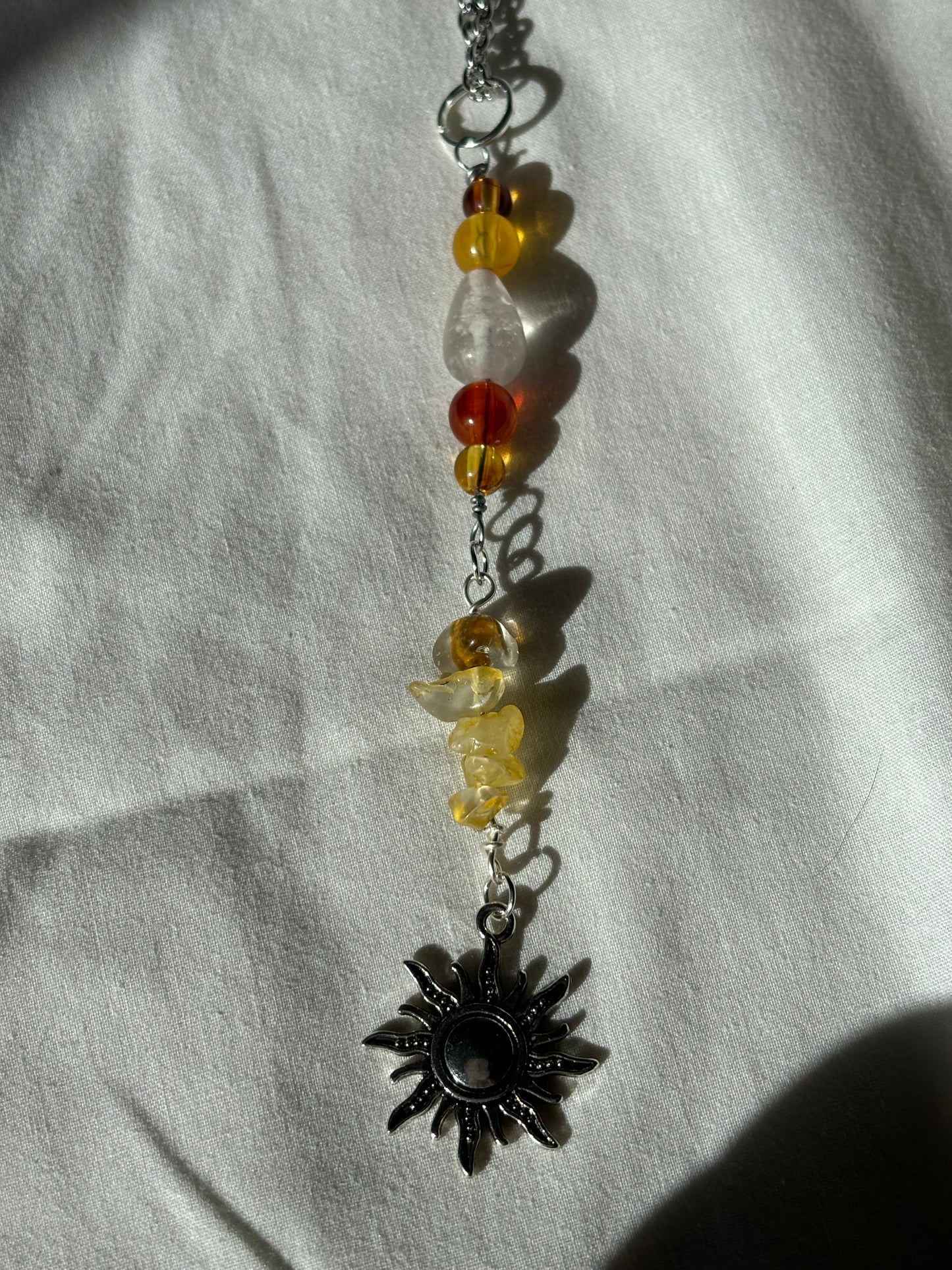 Rearview Mirror Hanger Citrine Crystal Sun Beaded