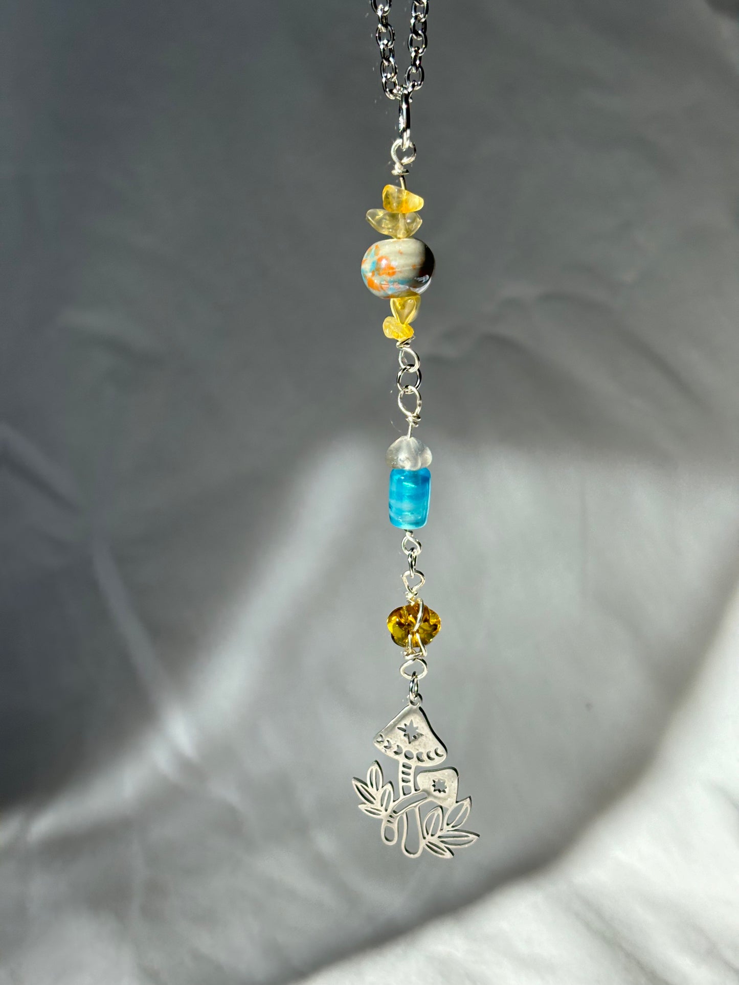 Rearview Mirror Hanger Citrine Crystal Mushroom Charm Beaded