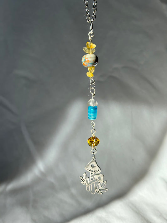 Rearview Mirror Hanger Citrine Crystal Mushroom Charm Beaded