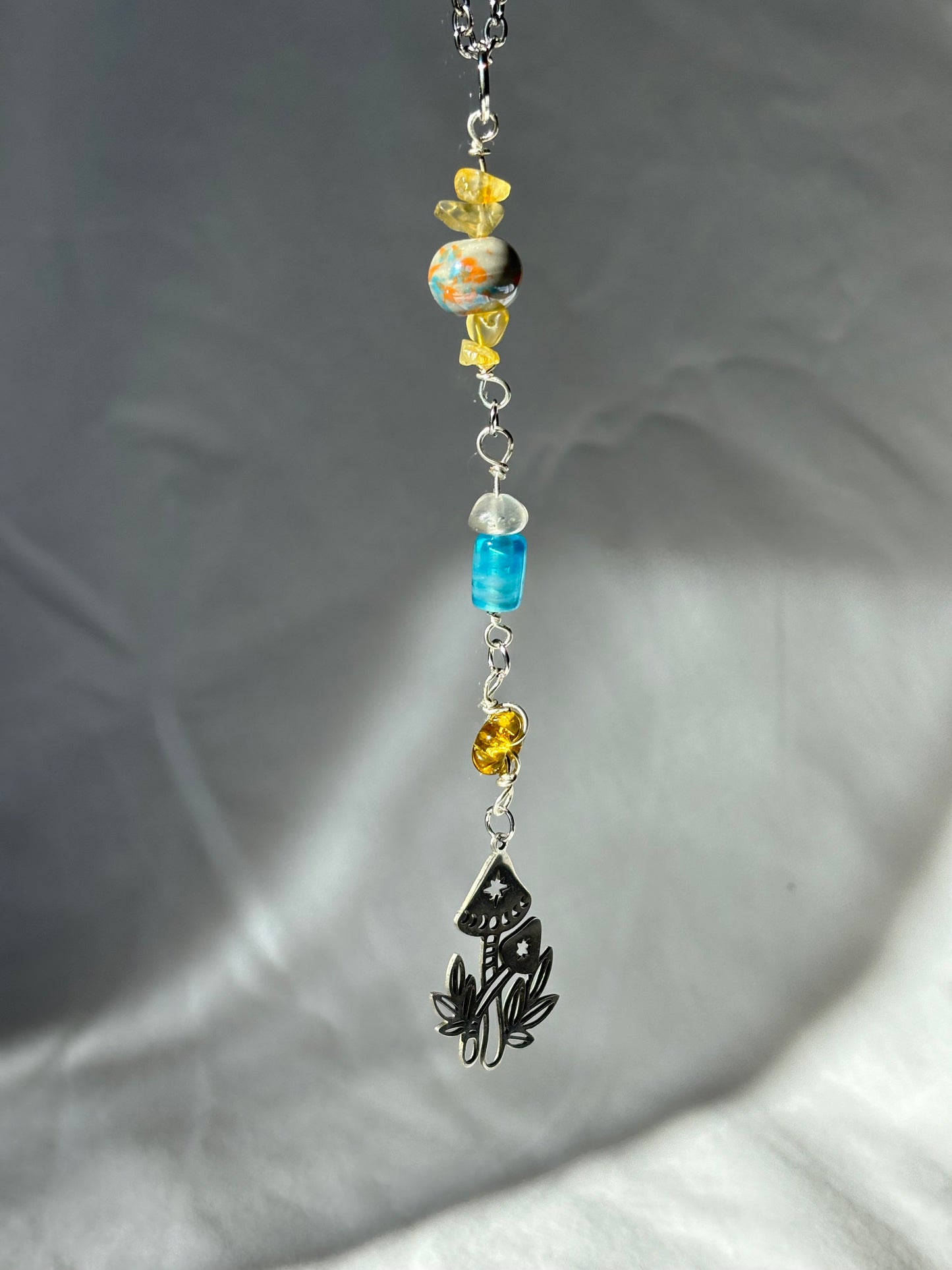 Rearview Mirror Hanger Citrine Crystal Mushroom Charm Beaded
